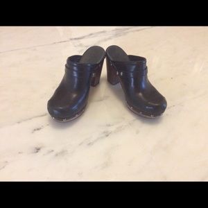 UGG Black Leather Studded Wooden Heeled Clogs US7
